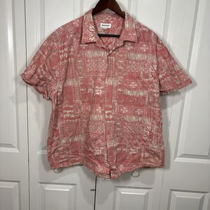 Vintage Haggar Shirt Men XXL Red Hawaiian Aloha Tropical Button Front Vacation